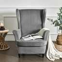 Wing Chair Slipcovers, 2 Piece Stretch Wingback Chair Cover Soft Velvet Armchair Covers with Elastic Bottom for Living Room Bedroom (Grey)