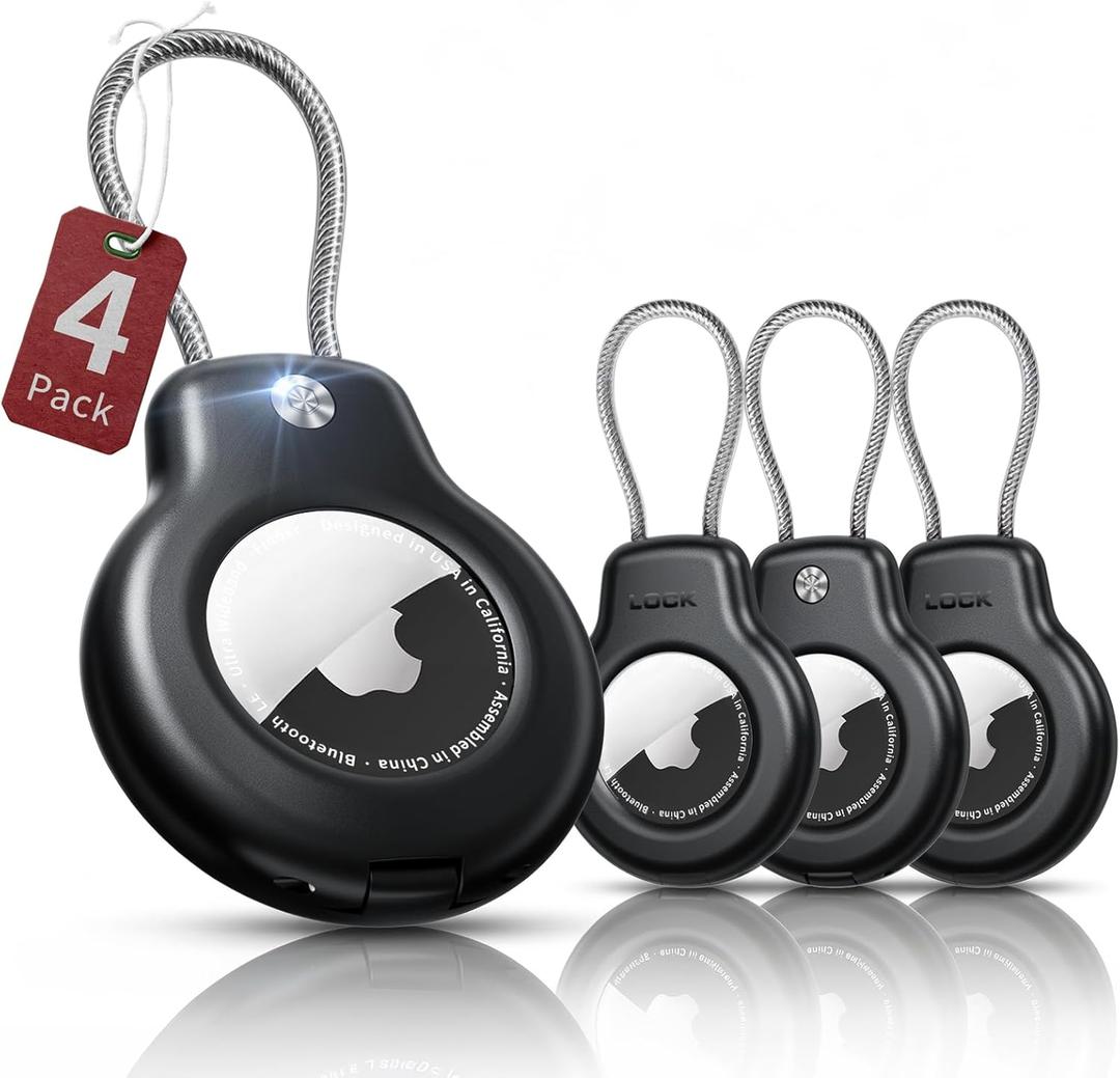 Car Automovie Keychains for AirTag Holder Case Keychain 1st/2nd Air Tags-4 Pack for Apple Air Tag Holder,Wire Cable Lock Key Chain Ring Air Tagholder Accessories for Item Tracker Kids,Keys,Luggage (Black/Black/Black/Black)