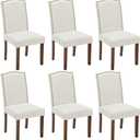 Kitchen Chairs Set of 6 Modern Upholstered Fabric Seat with Nailhead Trim and Ergonomic Lumbar Support for Living Room and Rustic Farmhouse Dining Area, Beige