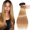 Ombre Bundles Human Hair 1b27 Straight Human Hair Bundles 20 22 24 Inch Two Tone Black And Blonde Bundles 8A Grade Ombre Blonde Straight 3 Bundles 300g for Women