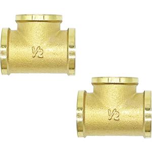 1/2 Brass Tee 3 Way Pipe Fitting NPT 1/2" x 1/2" x 1/2" Female Pipe Fittings Cast T Connector(2 PCS)