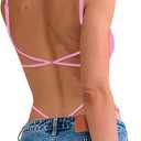 Milumia Women Sexy Backless Bodysuits Scoop Neck Open Back Night Out Club Bodysuit Tops (Pink, XL)