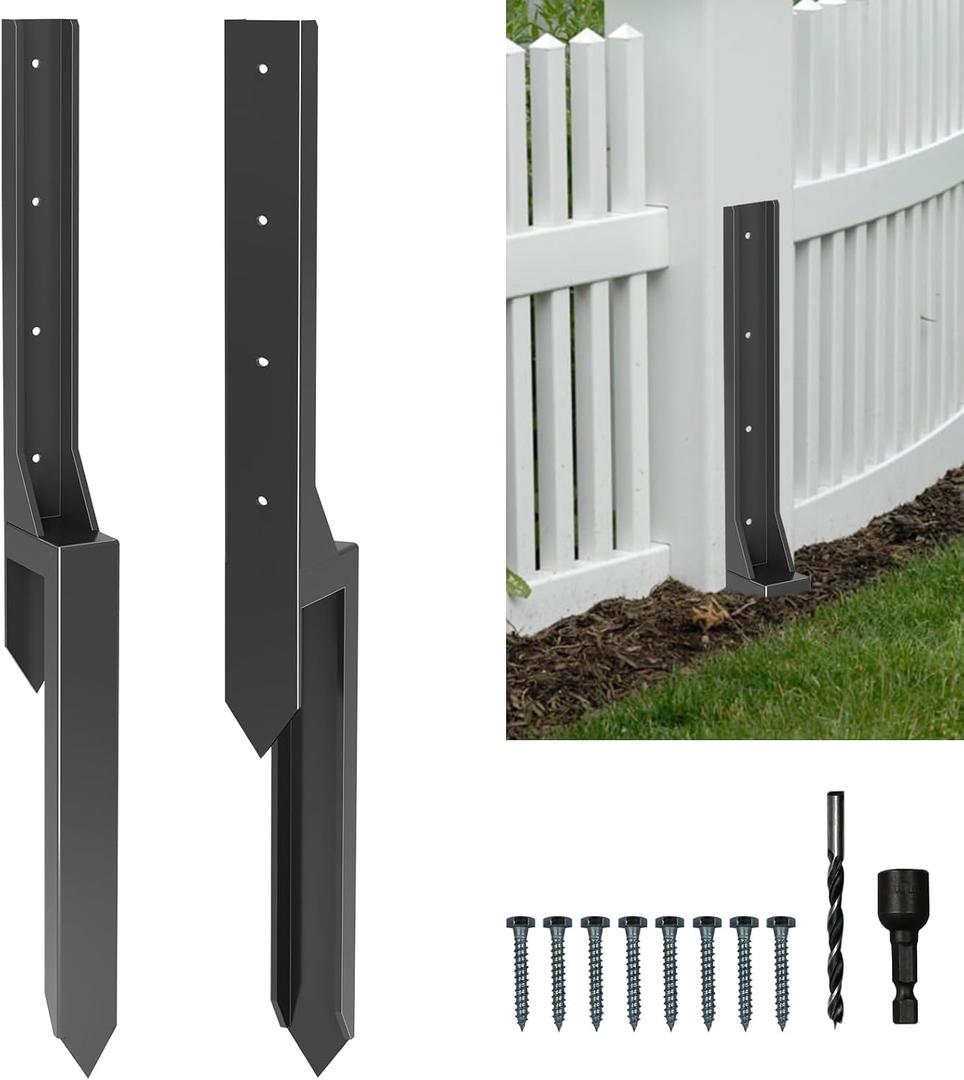 Thicker Fence Post Repair Kit-Heavy Duty Metal Steel Fence Repair Stake-Anchor Ground Spike-Support Bracket Mender-Repair or Strengthen Tilted Broken Wood-Powder-Coated Post Ups Stabilizer-Post Brace (2PC-33.6"H)