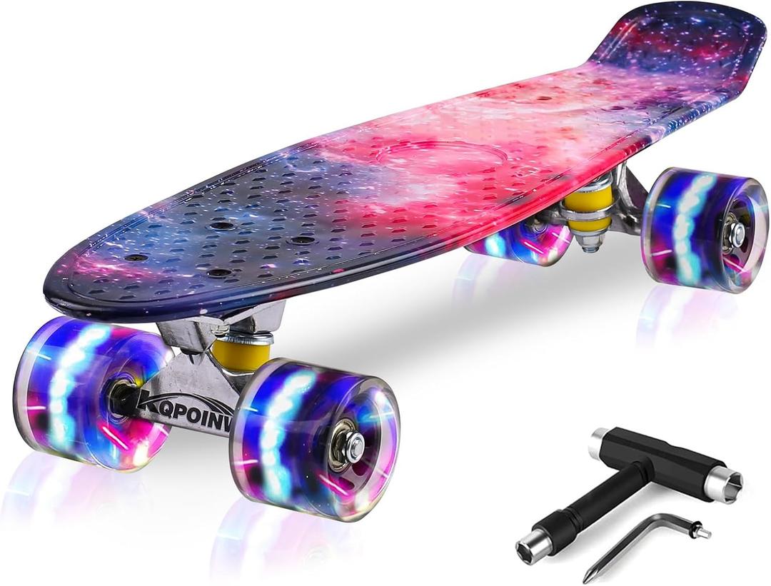 Skateboards, 22" Complete Skateboard, Mini Cruiser Skateboard for Kids Boys Girls Teens Beginners with Colorful Flashing Wheels Skate Tool, Kids Children's Day Gift (Galaxy)