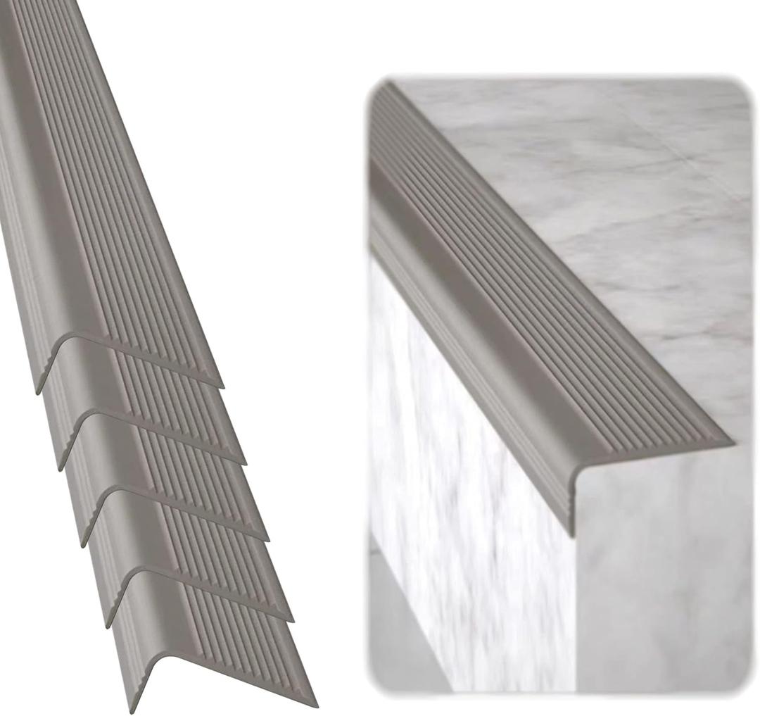 Rubber Bond Stair Edge Protector (Pack of 5) 36x2x1 inch Anti-Slip Stair Corner Trim Rubber Strips - Waterproof Self-Adhesive Staircases for Outdoor & Indoor Uses | Protect Kids & Pets - Grey