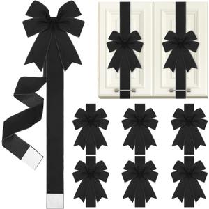 6 Pcs Black Velvet Christmas Cabinet Ribbons Bows for Kitchen 78.7 Inch Large Christmas Door Ribbon Cabinet Bows for Gifts Xmas Tree Home Wall Furniture Party Decorations