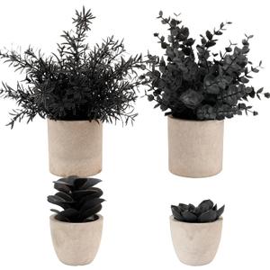 ALAGIRLS 4 Packs Fake Plants Small Artificial Plants Indoor Black Eucalyptus Rosemary Succulents Plants Potted Faux Plants for Home Indoor Office Bathroom Living Room Decor