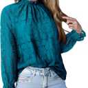 StunShow Women Eyelet Shirts Long Sleeve Shirts for Women Lace Dressy Embroidered Blouses 2025 Fashion Top (Blue, XL)