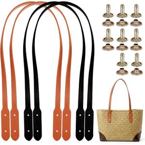4 PCS Purse Handles Leather Purse Straps Bag Handles with Rivets Replacement for Handbags Crochet Bag Tote Bags Making Repairing