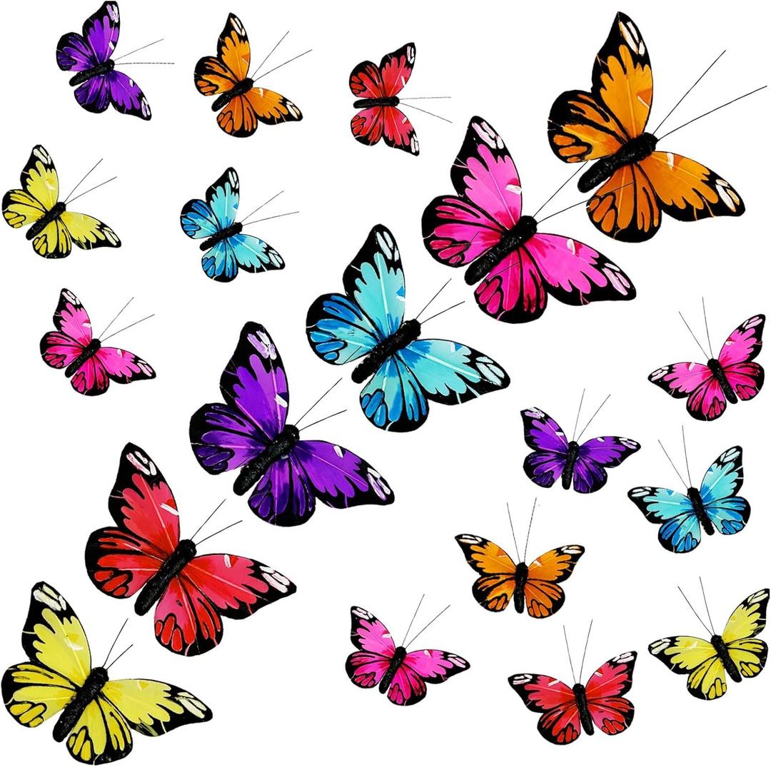 Feather Butterfly Set of 12 Clip on Artificial Butterflies for Crafts Christmas Butterfly Ornament Butterflys Flower Bouquet Christmas Tree Decorations for Floral Wedding Decor (Multi Color)