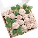 Ling's moment 1.5/2 inch Artificial Rose Taupe & Nude Buds and Petite Roses w/Stem 25pcs for DIY Wedding Boutonniere Corsages Bouquets Centerpieces Decorations