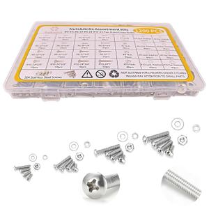 1200 Pcs Screw and Bolt Assortment Kit, #4-40#6-32#8-32#10-24 Assorted Phillips Pan Head Cross SAE Screws with Nuts and Washers, 304 Stainless Steel,Bolts and Nuts Kit