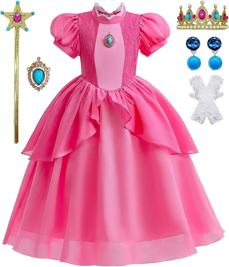 GZ-LAOPAITOU Princess Dress for Girls Princess Costume Kids Halloween Cosplay Birthday Party Dress Up Costume (7-8Years, Pink)