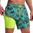 maamgic Mens Swim Trunks with Compression Liner 5 Inch, Quick Dry Bathing Suit with Zipper Pockets, No-Chafing Swim Shorts XL