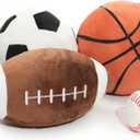 Full Size Plush Sports Balls Set  4-Piece Soft Toy Balls for Kids and Toddlers, Includes Football, Basketball, Soccer Ball & Baseball  Indoor Play, Nursery Dcor, Gift for Boys and Girls