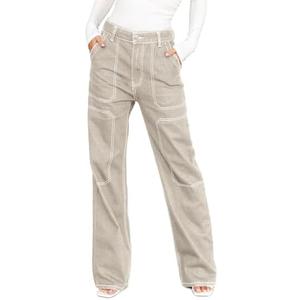 Dokotoo Women's Casual Mid Waist Cargo Jeans Stretch Wide Leg Denim Pants with Pockets, Size S/M
