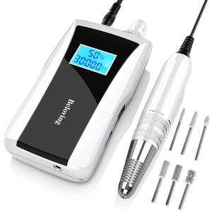 Beloving Portable Nail Drill Machine,30000RPM Rechargeable Electric Nail File Professional with Speed Display,Sanding Bands and Bits,Efile for Acrylic Dip Gel Nails Manicure Pedicure Home Salon Use (White)