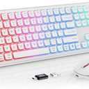 Wireless Keyboard and Mouse - RGB Backlit, Rechargeable & Light Up Letters, Full-Size, Ergonomic Tilt Angle, Sleep Mode, 2.4GHz Quiet Keyboard Mouse for Mac, Windows, Laptop, PC, Trueque(White)