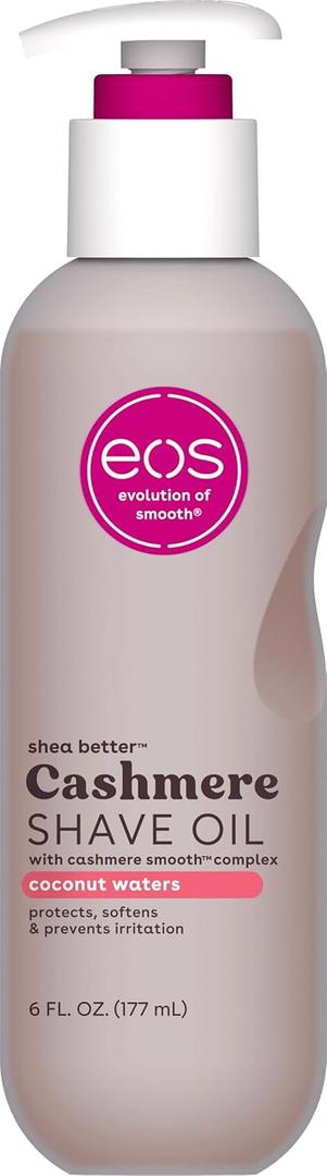 Eos Cashmere Shave Oil Coconut Waters, Moisturizing Shave Oil with Shea Butter & Glycerin, Helps Prevents Irritation & Razor Burn, Vegan, 6 fl oz
