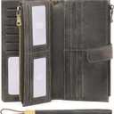 GOIACII Womens Wallets Large Capacity Credit Card Holder Rfid Wallet Women Double Zipper Pocket Leather Bifold Ladies Wristlet Clutch Wallet (Grey)