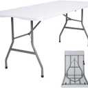 Folding Table 6ft Plastic Folding Table Indoor & Outdoor for Picnic, Camping,BBQ and Party, with Powder Coated Steel Legs and Built in Carry Handle, White