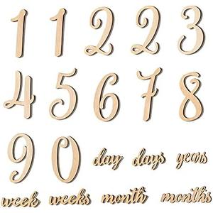 Promise Babe 19pcs Baby Milestone Numbers Wooden Milestones Newborn Photography Prop Wooden Milestone Monthly Card