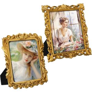 Novabright 2 Pcs 8x10 Inch Vintage Picure Frames Elegant Antique Gold Photo Frames with Glass Front Antique Ornate Picture Photo Display for Tabletop Wall Mount Ornate Retro Home Decor