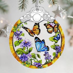 4 x Christmas Ornaments: Stained Glass Ornament, Christmas Tree Ornament, Hanging Ornaments for Home Decor & Xmas Tree Decorations Holiday Decor, Gifts & Holiday Present - Monarch Butterfly