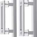 EaseLife 12" Stainless Steel Sliding Barn Door Pull Handle with Flush Hardware Set,Double Sided,Brushed Finish,Anti-Rust Anti-Corrosion,Easy Install,Square,2 Pack (Silver)