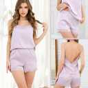 Artfasion Women Silk Cami Pajama Set: Satin Lace Trim 2 Piece Sleepwear Camisole Shorts Set Soft Summer Nightwear for Gifts (M)