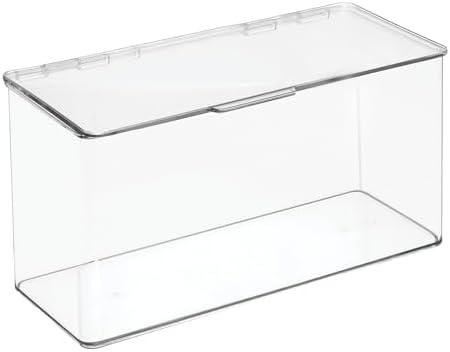 mDesign Plastic Stackable Playroom/Gaming Storage Organizer Bin Box with Hinged Lid for Drawer or Cabinet - Organize Electronics, Crayons, Games, Blocks, Toys, Lumiere Collection - 2 Pack - Clear (5.5 x 13.3 x 7 (Pack of 2))