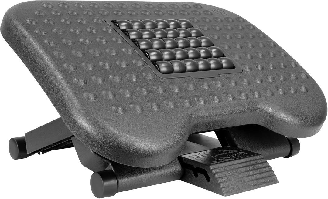 Mount-It! Ergonomic Under Desk Footrest with Massage Rollers, Adjustable Height & 30 Tilt Foot Rest Under Desk (4.25"6.75"), Office Foot Stool with Non Slip Surface