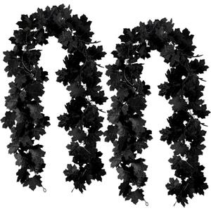 Black Maple Leaf Garland, 2PCS Halloween Artificial Hanging Fall Leave Vines, Fall Floral Garlands Thanksgiving Decor for Home Wedding Party (11.8FT)