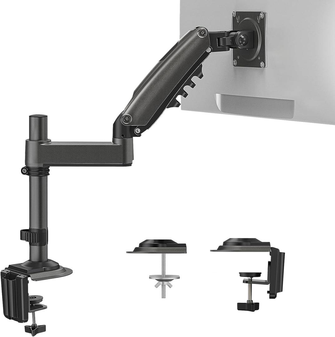 HUANUO Single Monitor Arm, Adjustable Desk Mount for 13-34 inch Screens, Holds 19.8lb, 22.44 inch Max Height, Full Motion Swivel Gaming Monitor Stand with VESA 75x75mm and 100x100mm Compatibility (Black)