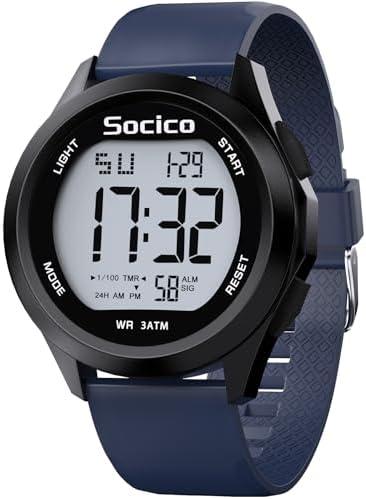 SOCICO Mens Digital Watch Sports Waterproof Outdoor Large Face Military Watches with Stopwatch Back Light Alarm Date Display, Blue 