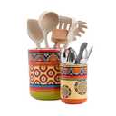 Bico Tunisian Ceramic Utensil Holder Set of 2 Only 1Ceramic Kitchen Utensil Crocks for Countertop, Large Cooking Tool Holder Counter Decor, Spatula Organizer