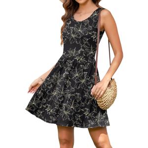 AUSELILY Womens Summer Dress Casual Sleeveless Crewneck T Shirt Sundress Flowy Tiered Swing Mini Dresses (Black, XL)