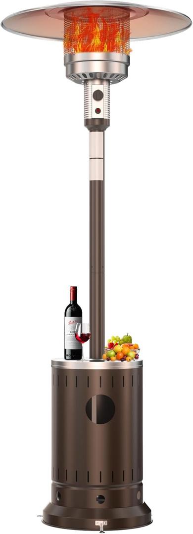 50,000 BTU Patio Heater - Propane Patio Heater with Double-Layer Stainless Steel Burner, Space Heater, Outdoor Heaters with Wheels Used for Garden, Patio and Residential, Brown