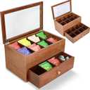 Wooden Tea Bag Organizer with Drawer  Tea Storage Box with 16 Compartments, Tea Caddy and Teabag Holder for Countertop or Kitchen Tea Station Display  Rustic Wood Tea Organizer, Organizador de T