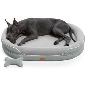 CWAWZ XXL Orthopedic Dog Bed, 53 in. Dog Bed for Large Sized Dogs with Full-Surround Bolsters, Dual-Sided Dog Cooling Beds with Memory Foam, Washable Pet Sofa Couch with Nonslip Bottom, Light Grey