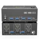 KVM Switch 3 Monitors 2 Computers 8K@60Hz/4K@144Hz, HDMI Displayport KVM Switches for 2 PC Sharing Triple Monitor and Keyboard Mouse with Power Adapter, Wired Extend Controller and USB3.0 Cables