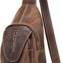 Genuine Leather Sling Bag for Men Women Backpack Chest Shoulder Satchel Crossbody Bags Casual Outdoor Daypack (Deep Brown)