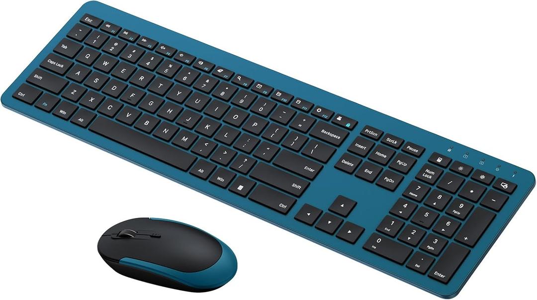 seenda Rechargeable Wireless Keyboard Mouse Combo - Full Size Cordless Keyboard & Mouse Sets with Build-in Lithium Battery Ultra Thin Quiet Keyboard Mice (Dark Blue)