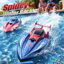 JOI MEW 2 Pack Remote Control Boat for Kids, Spider RC Boats for Kids 8-12 W/4 Batteries (100 Mins Playtime), 2.4GHz Waterproof Racing Boats for Pools & Lakes, Summer Water Toys Gift for Boys Girls, Standard