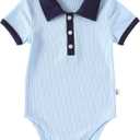 Enfants Chris Polo Bodysuit Baby Boy Collared Short Sleeve Preppy Clothes 3-6 Months (Ice Blue)