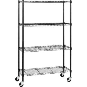 Amazon Basics 4-Shelf Adjustable, Heavy Duty Storage Shelving Unit on 3'' Wheel Casters, Metal Organizer Wire Rack, 36" L x 14" W x 57.75" H, Black