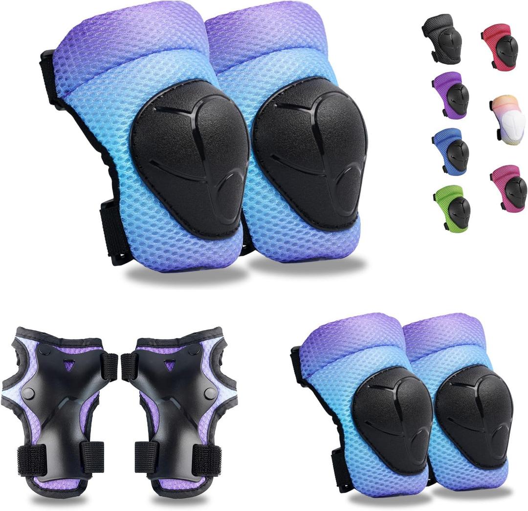 GEQID Kids Knee Pads Elbow Pads Wrist Guards Set ,Protective Gear for 4-6-12 Boys Girls or Boys Roller Skating Scooter Skateboarding Bike Toddler (Purple blue gradient)
