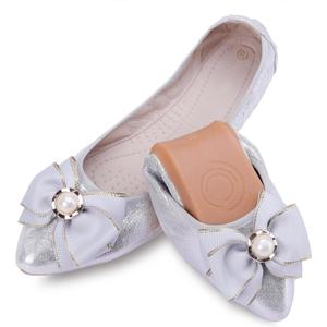 Womens Foldable Ballet Flats Bling Rhinestone Pointed Toe Comfort Slip On Walk Work Loafers Bridal Dress Shoes (8.5, 2-silver)