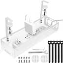 Under Desk Cable Management Tray, Cable Management Under Desk No Drill, Wire Management Tray with Clamp, Cord Organizer for Home Office, White