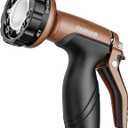 FANHAO Metal Garden Hose Nozzle, Heavy Duty Water Hose Sprayer with 6 Spray Patterns, High Pressure Water Hose Nozzle with Rear Trigger, Ideal for Outdoor Lawn & Plant Watering, Car & Pet Washing (Brown)